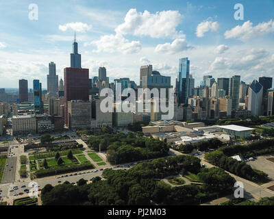 Aerial Chicago bay buildings bridge Stock Photo