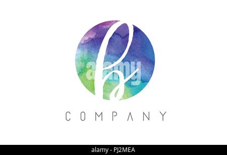 r Watercolor Letter Logo Design with Circular Brush Pattern and Blue ...
