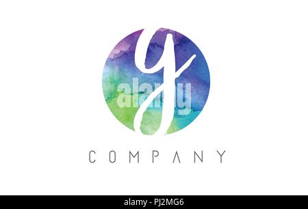 f Watercolor Letter Logo Design with Circular Brush Pattern and Blue ...