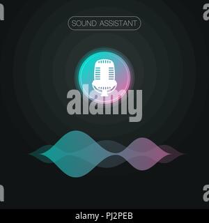 Voice assistant button and white icon with sound waves Stock Vector