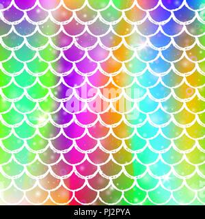 Princess mermaid background with kawaii rainbow scales pattern. Stock Vector