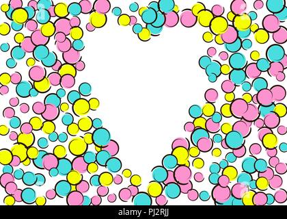 Heart dots frame with pop art confetti background. Stock Vector