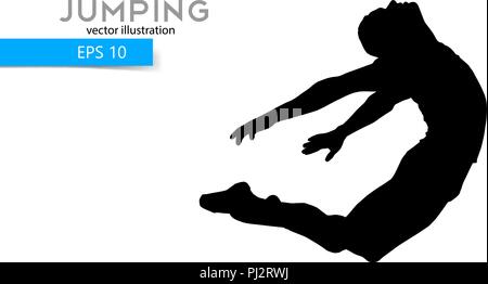 Silhouette of a jumping man. Text on a separate layer, color can be changed in one click. Stock Vector