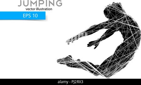 Silhouette of a jumping man. Text on a separate layer, color can be changed in one click. Stock Vector