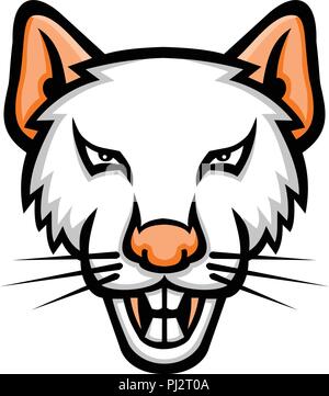 Mascot icon illustration of head of an angry albino laboratory mouse viewed from front on isolated background in retro style. Stock Vector