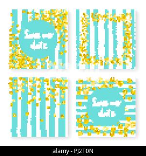 Wedding glitter confetti on stripes, invitation set Stock Vector