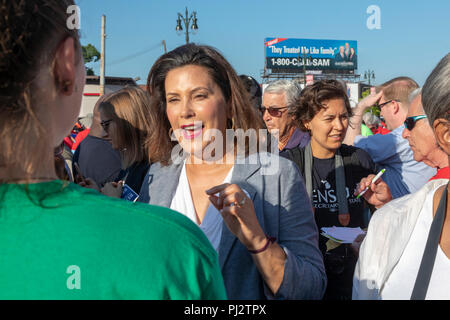 Detroit, Michigan - 3 September 2018 - Gretchen Whitmer, the Democratic candidate for governor of Michigan, campaigns at Detroit's Labor Day parade. Stock Photo