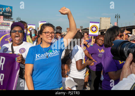 Detroit, Michigan - 3 September 2018 - Rashida Tlaib, the Democratic candidate for Congress in Michigan's 13th District, campaigns at Detroit's Labor  Stock Photo