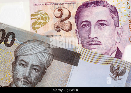 A Close Up Image Of A 2000 Indonesian Rupiah Banknote With A Two Singapore Dollar Note Stock Photo Alamy