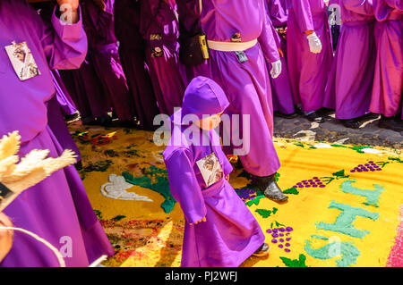 Antigua, Guatemala - March 15, 2015: Lent procession in colonial town with most famous Holy Week celebrations in Latin America. Stock Photo