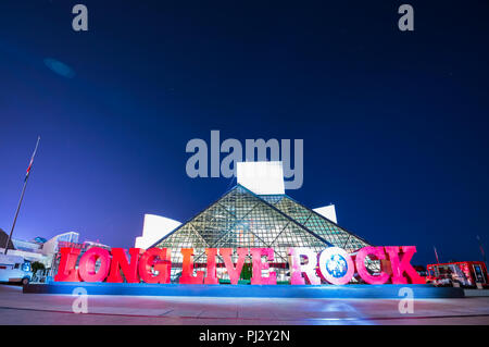 rock and roll hall of frame.cleveland,ohio,usa.2-19-17: rock and roll hall of frame at night. Stock Photo