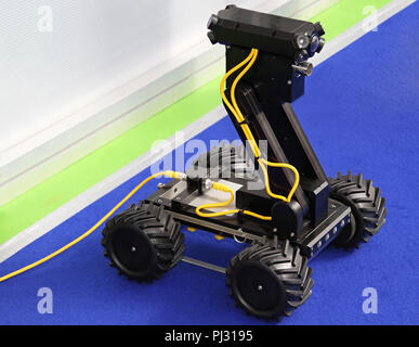 Remote controlled robot vehicle with camera and LED lights Stock Photo