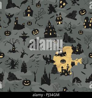 Halloween holiday seamless pattern. Flat design. Vector illustration Stock Vector