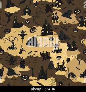 Halloween holiday seamless pattern. Flat design. Vector illustration Stock Vector