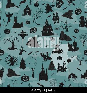 Halloween holiday seamless pattern. Flat design. Vector illustration Stock Vector