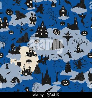 Halloween holiday seamless pattern. Flat design. Vector illustration Stock Vector
