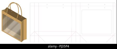 paper bag with plastic window  packaging die-cut Stock Vector