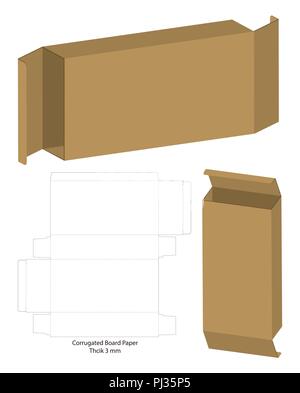 corrugated package box die cut with 3d mock up Stock Vector