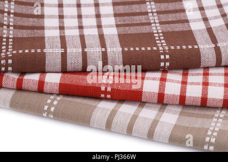 Colorful kitchen towels on white background. Stock Photo