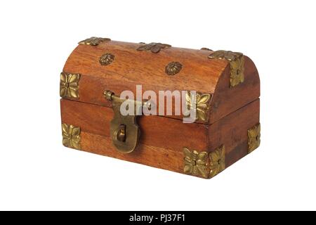 Small wooden jewellery casket isolated on white background Stock Photo