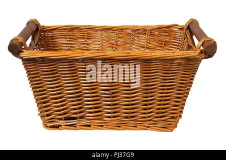 Empty wicker basket on white background Stock Photo