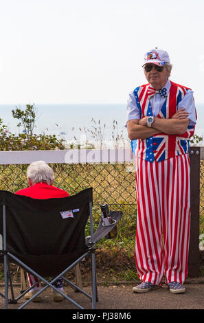 Man with colourful US/UK outfit at Very Vintage Weekend part of  Bournemouth Air Festival, Bournemouth, Dorset UK in September Stock Photo