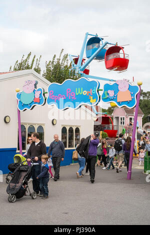 Peppa Pig World sign, Paultons park, Ower, Romsey, Southampton, England, United Kingdom. Stock Photo