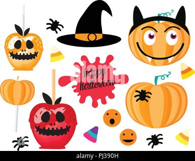Set Happy Halloween design. Jack pumpkin lantern. Vector illustration on a dark background. Stock Vector