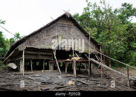 Traditional house of the Mentawai tribe, Siberut, West Sumatra, Indonesia Stock Photo