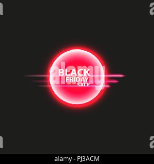 Black Friday sale poster or banner. Glowing colorful circle with red light effect on black abstract background. Design template for shopping Stock Vector