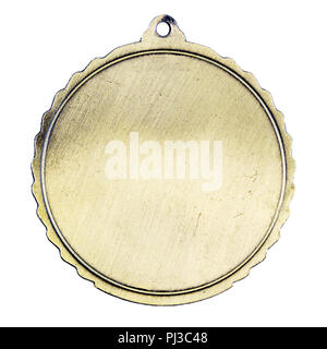 Blank gold medal isolated on white background. Decorative gold medal template with copy space. Stock Photo