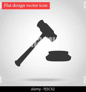 Hammer for the auction and the judge in the courtroom icon flat  Stock Vector