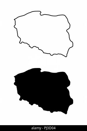 Simplified maps of Poland. Black and white outlines. Stock Vector