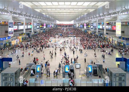 Shanghai Hongqiao Train Station crowded with tourists and students during the holidays. Stock Photo