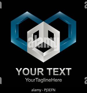 Cube hexagonal 3d style in blue and grey logo template element Stock Vector