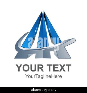 3D triangle pyramid swoosh with three pillars and a swoosh logo element Stock Vector