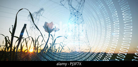 Composite image of spiral of shiny binary code Stock Photo