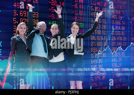 Composite image of cheerful business people standing against white background Stock Photo