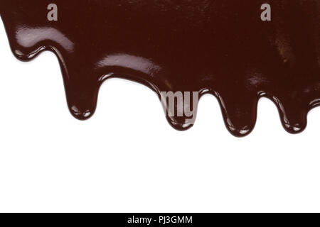 Melted chocolate dripping isolated on white background Stock Photo