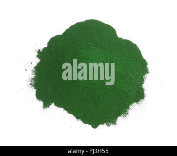 Spirulina algae powder isolated on white background. Top view Stock Photo