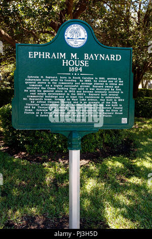 EPHRIAM M. BAYNARD HOUSE 1894 Ephraim M. Baynard, born in South Carolina in 1861, arrived in Auburndale soon after its founding. By 1893, he owned one Stock Photo
