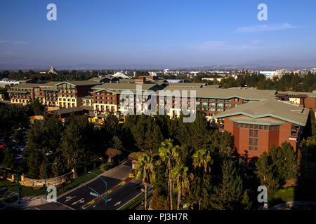 Aerial view of Disney's Grand Californian Hotel and Spa, Disneyland Park, Anaheim, California, United States of America Stock Photo