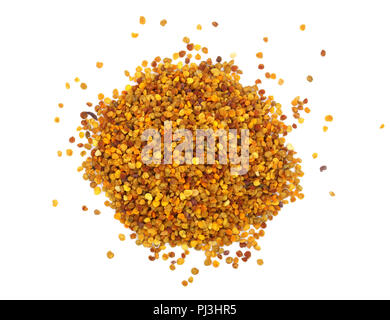 fresh bee pollen isolated on white background. Top view. Flat lay Stock Photo