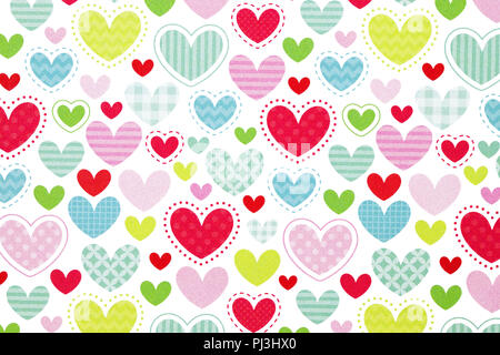 Cute hearts seamless pattern, heart shapes in different sizes and colors Stock Photo