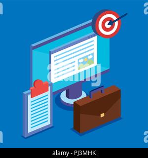 computer desktop with business icons Stock Vector