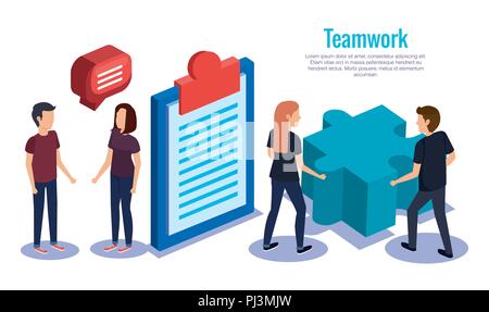 group of people teamwork with business icons Stock Vector