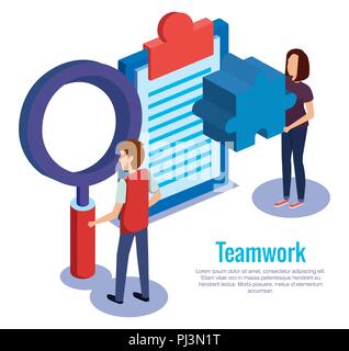 couple teamwork with checklist Stock Vector