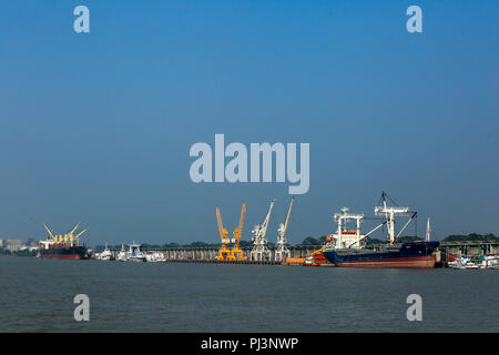 The Port of Mongla is the second busiest seaport of Bangladesh. Bagerhat, Bangladesh Stock Photo