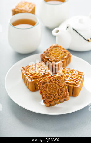 Traditional Chinese mooncakes with lotus and bean paste Stock Photo