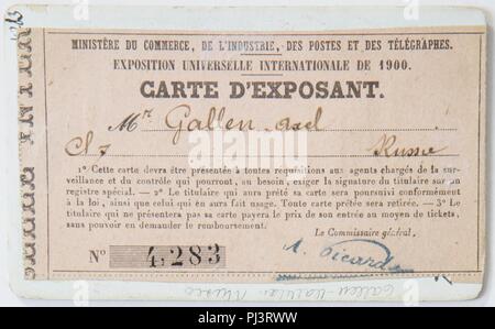 Backside of the card of exhibitor Axel Gallén from Exposition Universelle of 1900, in Paris. (14542325308). Stock Photo